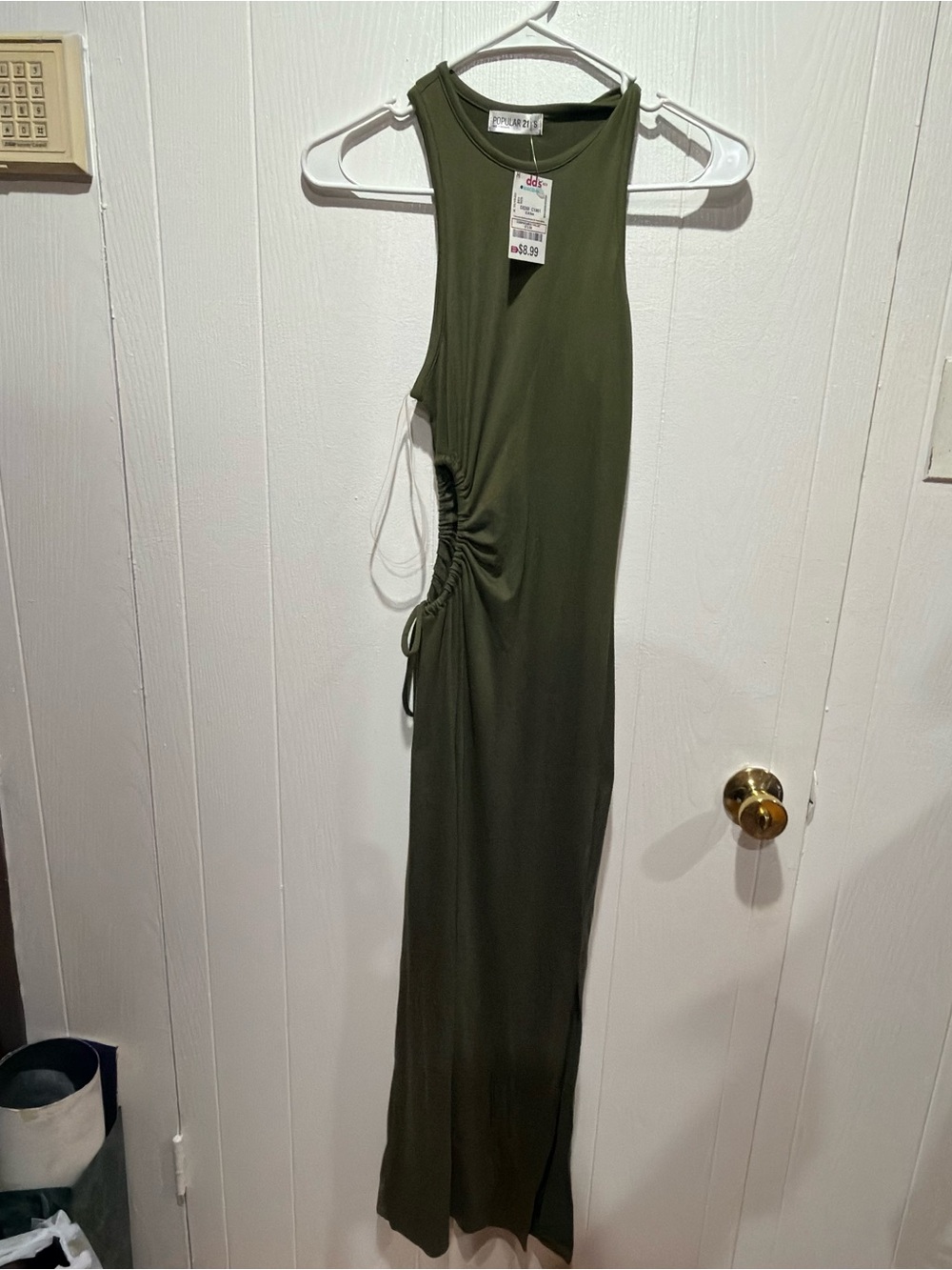 Olive Green Ruched Side Maxi Dress - Unknown Brand